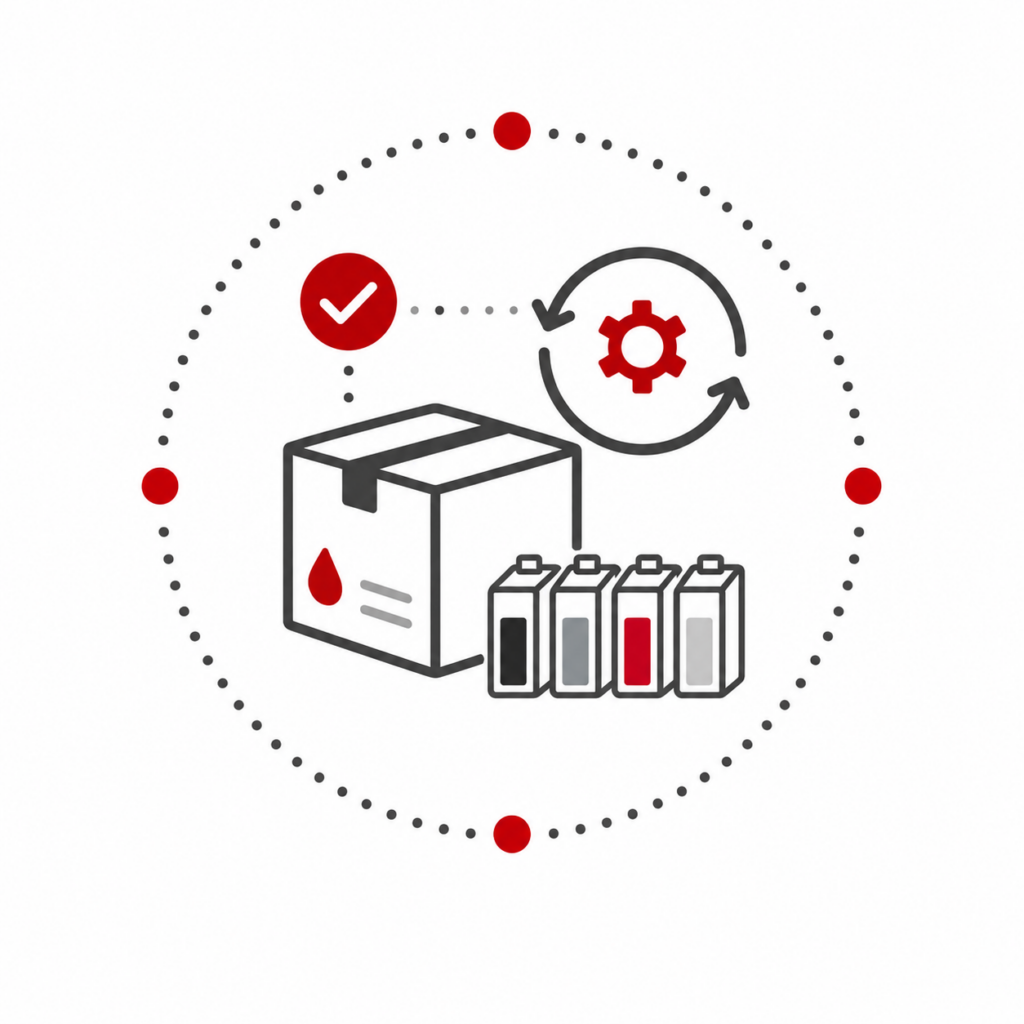 Ilustración de gestión automática de consumibles y tóner para equipos de impresión
